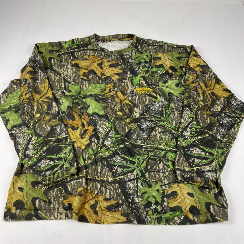 Mossy Oak Shirt NWTF Obsession Camo XL Green Long Sleeve Pocket Tee Excellent